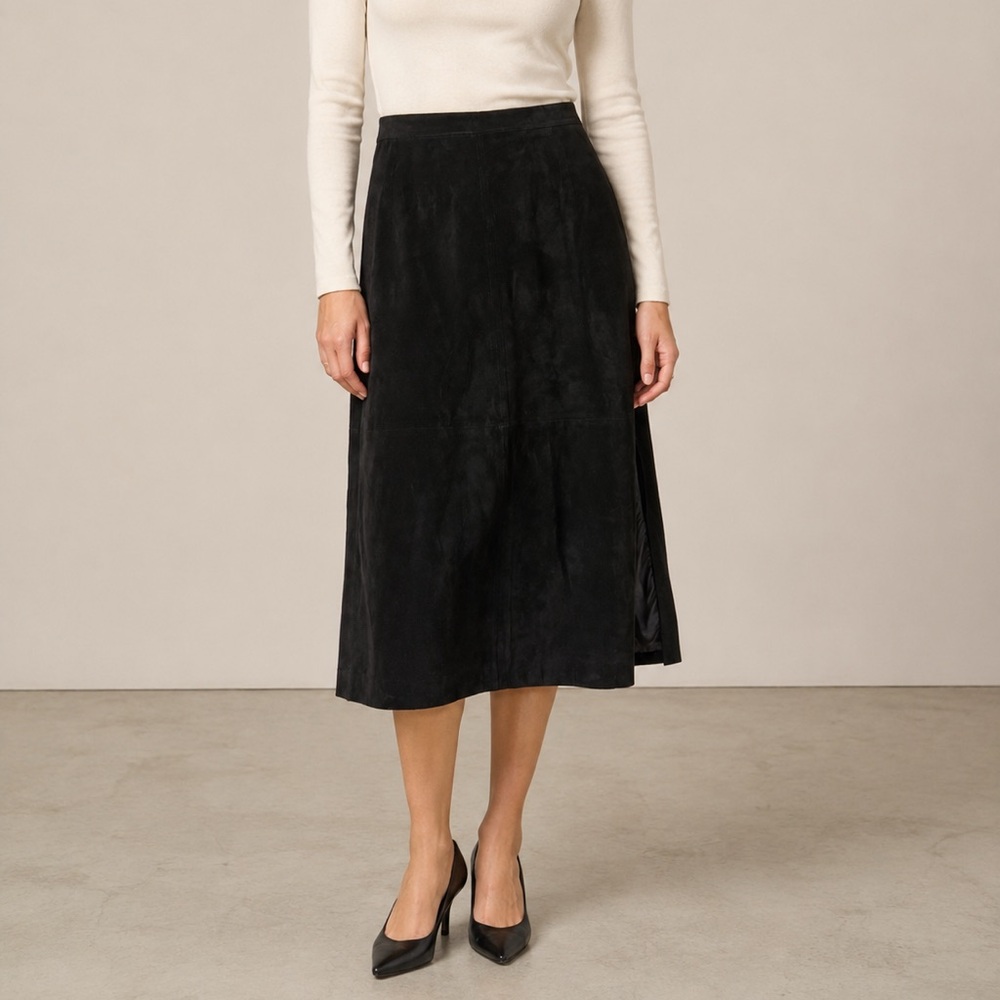 Black Suede Skirt Genuine Leather Midi Pencil
Sz 10 Fully Lined Like NEW!